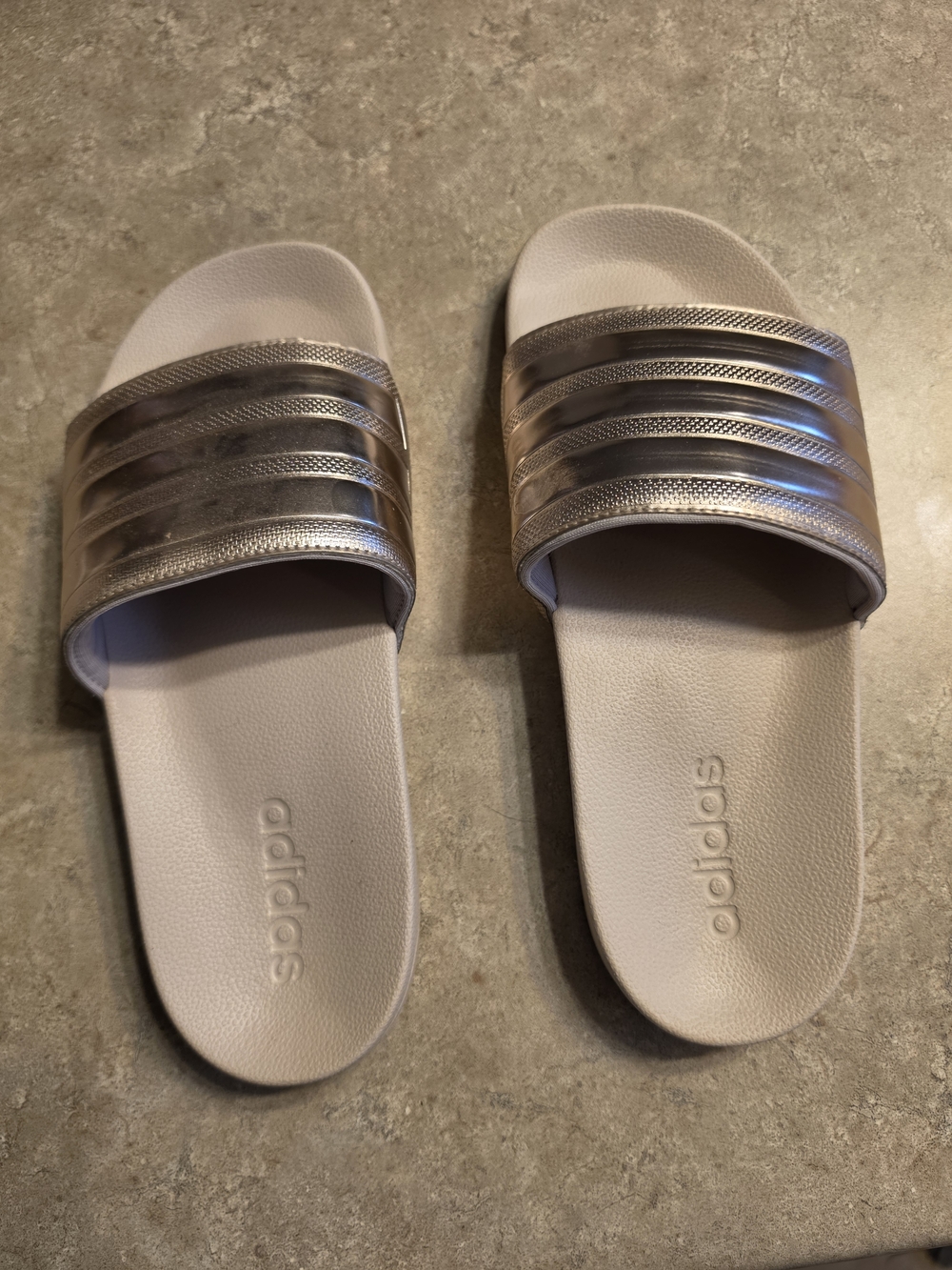 adidas Women’s Slide Sandals in Metallic Rose and Cream